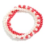 Wholesale set Three Metallic Game Day Bead Beaded Stretch Bracelets D