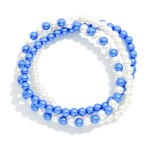 Wholesale set Three Metallic Game Day Bead Beaded Stretch Bracelets D