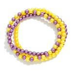 Wholesale set Three Metallic Game Day Bead Beaded Stretch Bracelets D