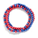 Wholesale set Three Metallic Game Day Bead Beaded Stretch Bracelets D