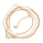 Wholesale set Three Chain Link Beaded Stretch Bracelets Metal Pearls D