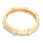 Wholesale ribbed Metal Hinged Bangle Bracelet Square Stone Details D