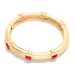 Wholesale ribbed Metal Hinged Bangle Bracelet Square Stone Details D