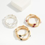 Wholesale set Two Hammered Metal Bangle Bracelets Faceted Acetate Details D