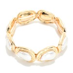 Wholesale baroque Pearl Metal Beaded Stretch Bracelet D