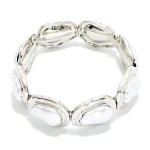 Wholesale baroque Pearl Metal Beaded Stretch Bracelet D