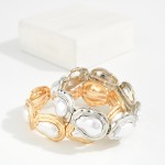 Wholesale baroque Pearl Metal Beaded Stretch Bracelet D