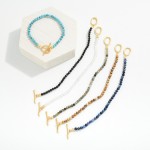 Wholesale faceted Stone Beaded Stretch Bracelet Metal Toggle Clasp D