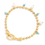 Wholesale metal Ball Chain Bracelet Stone Pearl Charms Toggle Clasp D
