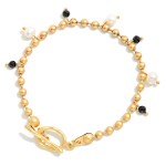 Wholesale metal Ball Chain Bracelet Stone Pearl Charms Toggle Clasp D