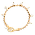 Wholesale metal Ball Chain Bracelet Stone Pearl Charms Toggle Clasp D