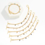 Wholesale metal Ball Chain Bracelet Stone Pearl Charms Toggle Clasp D