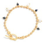 Wholesale metal Ball Chain Bracelet Stone Pearl Charms Toggle Clasp D