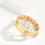 Wholesale hammered Metal Bangle Stretch Bracelet Studded Rhinestone Details D