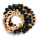 Wholesale set Chain Link Beaded Stretch Bracelets Faceted Beads Metal Tones D