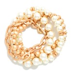 Wholesale set Chain Link Beaded Stretch Bracelets Faceted Beads Metal Tones D