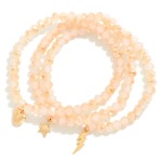 Wholesale set Three Beaded Stretch Bracelets Metal Heart Star Lightning Bolt Cha