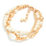 Wholesale set Beaded Stretch Bracelets Gold Nugget Beads Pearl Detail D