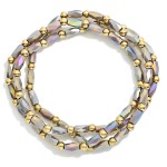 Wholesale set Faceted Cylinder Metal Bead Beaded Stretch Bracelets D