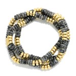 Wholesale set Stone Metal Disk Beaded Stretch Bracelets D