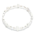 Wholesale hammered Metal East West Cross Pearl Beaded Stretch Bracelet D