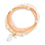 Wholesale set Four Beaded Stretch Bracelets Pearls Metal Tube Beads Faceted Bead
