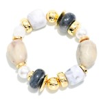 Wholesale marbled Acetate Pearl Metal Bead Beaded Stretch Bracelet D