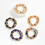 Wholesale set Two Beaded Stretch Bracelets Metal Tones Marbled Acetate Cylinders