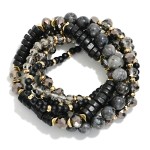 Wholesale set Beaded Stretch Bracelets Faceted Stone Metal Disk Beads D