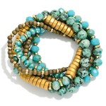 Wholesale set Beaded Stretch Bracelets Faceted Stone Metal Disk Beads D