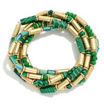 Wholesale set Metal Marbled Tube Bead Beaded Stretch Bracelets D