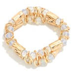 Wholesale layered Beaded Stretch Bracelet Faceted Beads Metal Hoops Hammered Met