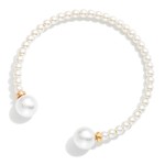 Wholesale pearl Bead Cuff Bracelet lined petite faux pearls finished larger pear