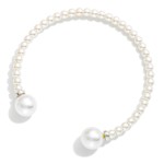 Wholesale pearl Bead Cuff Bracelet lined petite faux pearls finished larger pear
