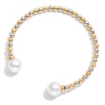 Wholesale pearl Tipped Cuff Bracelet row polished metal ball beads finished faux