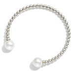 Wholesale pearl Tipped Cuff Bracelet row polished metal ball beads finished faux