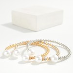 Wholesale pearl Tipped Cuff Bracelet row polished metal ball beads finished faux