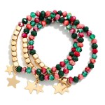 Wholesale star Charm Beaded Stretch Bracelet Set strands faceted glass beads pol