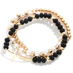 Wholesale sideways Cross Beaded Bracelet Set coordinated strands faceted glass b