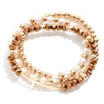 Wholesale sideways Cross Beaded Bracelet Set coordinated strands faceted glass b