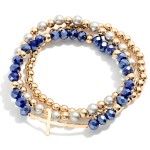 Wholesale sideways Cross Beaded Bracelet Set coordinated strands faceted glass b