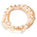 Wholesale sideways Cross Beaded Bracelet Set coordinated strands faceted glass b