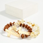 Wholesale sideways Cross Beaded Stretch Bracelet faceted glass rondelle beads po