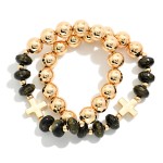 Wholesale cross Charm Beaded Bracelet Set pairing chunky polished metal ball bea