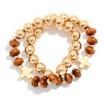 Wholesale cross Charm Beaded Bracelet Set pairing chunky polished metal ball bea