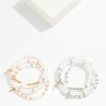 Wholesale pearl Cross Charm Stretch Bracelet Set strands faux pearls sparkling r