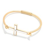 Wholesale sideways Cross Wire Bangle Bracelet polished east west cross centered
