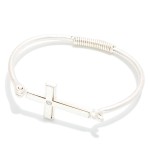 Wholesale sideways Cross Wire Bangle Bracelet polished east west cross centered