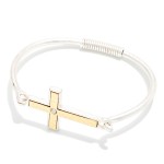 Wholesale sideways Cross Wire Bangle Bracelet polished east west cross centered
