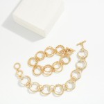 Wholesale textured Circle Link Toggle Bracelet made interlocking round rings twi